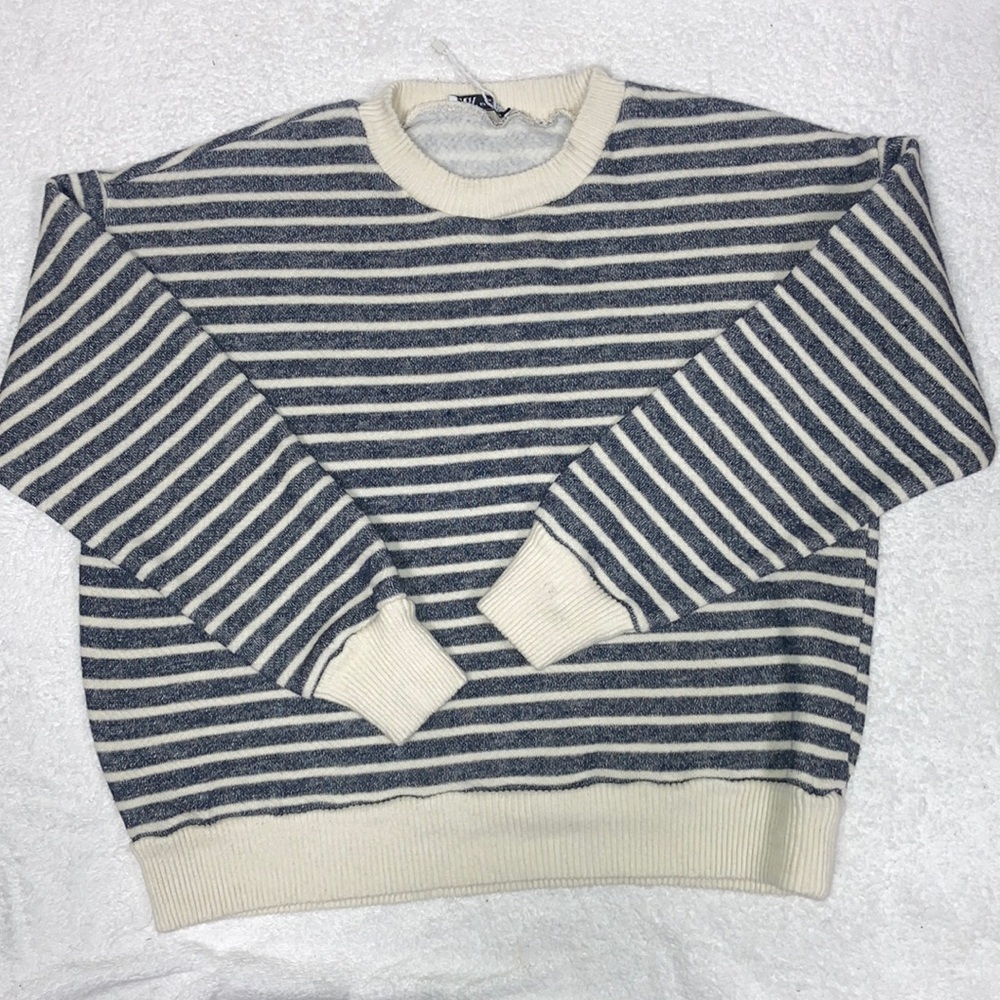 ZARA Striped Fleece Thick Knit Crewneck Sweatshirt women’s medium